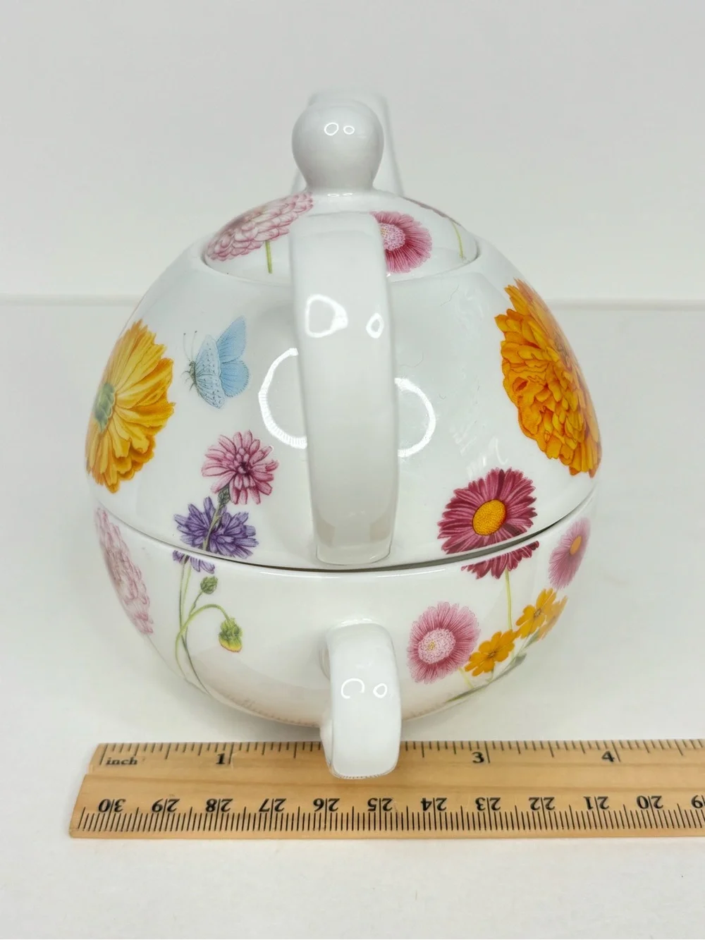 Gracie China Floral Ceramic Tea for One Set with Yellow Marigold Motif Pot & Cup